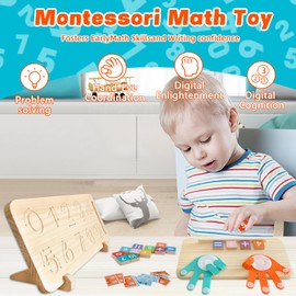 Montessori Toys for 3 4 5 Year Old, Double-Sided Preschool Learning Toys for Toddlers Age 3-5, Finger Counting & Number Tracing Board, Colorful Number Blocks Toy, Educational Math Toy for Boys Girls