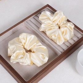 Silk Hair Scrunchies Light Yellow for Women Girls Curly Thick Hair Big Mulberry Silky Sleep Scrunchy Satin Elastic Hair Tie Bands Day Night Ponytail Holder No Crease Accessories