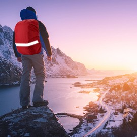 Backpack Rain Cover with Reflective Strip, Waterproof Ultralight Backpack Cover Storage Bags Non-Slip Cross Buckles Suitable for Hiking Survival Cooking Equipment, red, XS