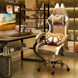 ALEAVIC Gaming Chair with Cat Paw Lumbar Cushion and Cat Ears, Reclining PC Game Computer Chair, Ergonomic Gamer Chair for Kids, Girls, Teens (Brown)