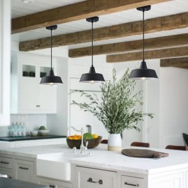 GOALPLUS 10in. Dome Farmhouse Barn Pendant Light Fixtures Black Outdoor Porch Ceiling Mount Lights Kitchen Island Home Hanging Lighting for Indoor, Industrail Exterior Pendant Ceiling Lamp, Adjustable