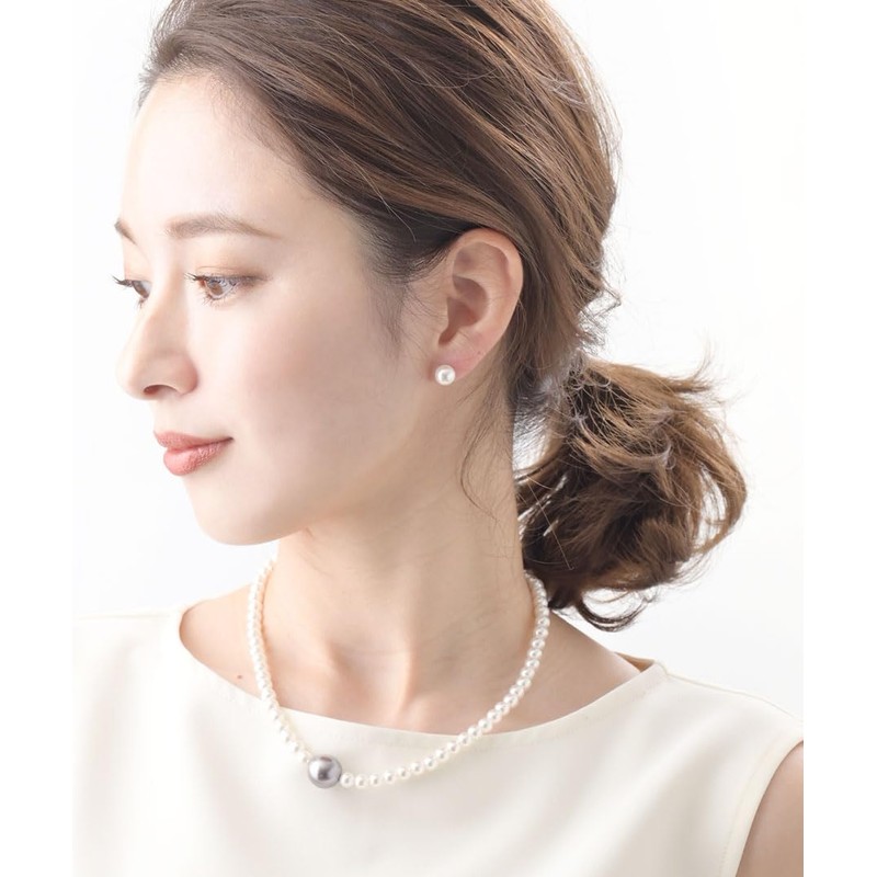 VINGTAINE P1288A-WHG-E Single Grain Pearl Earrings 0.3 inches (8 mm)