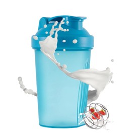 Toced Protein Shaker Bottle with Stainless Steel Mixball, Mini Water Bottle for Protein Shakes with Leakproof Flip On Lid, BPA Free, Perfect for Protein & Supplement Shaker Bottle 400ml (Blue)