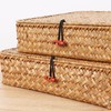 Moosky Flat Wicker Shelf Baskets with Lid, Seagrass Woven Basket