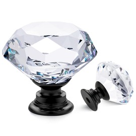 Ravinte 20 Pack Crystal Drawer Knobs - Glass Cabinet Knobs, Diamond Shaped, 30 mm with Black Base