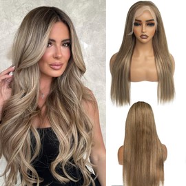 Belaved 20 Inch Ombre Lace Front Wig Human Hair Light Brown to Brown with Ash Blonde HD Lace Front Wigs Human Hair Glueless 180 Density Highlights 13x6 Straight Lace Frontal for Women