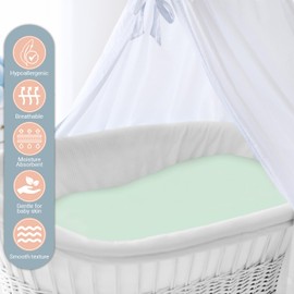 Pizuna 100% Cotton Fitted Crib Sheet Sea Foam, 400 Thread Count Long Staple Cotton Fitted Crib Sheet 40x90 cm, Sateen Weave 12 cm Deep Fitted Sheets 1 PC Sea Foam