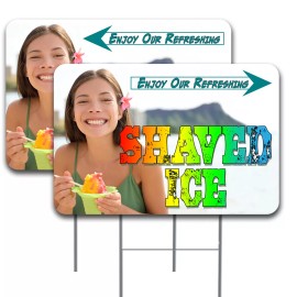 Vista Flags SHAVED ICE (Arrow) 2 Pack Double-Sided Yard Signs 16" x 24" with Metal Stakes (M