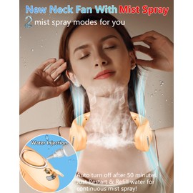 Misting Neck Fan Rechargeable,Battery Powered Folding Fan 5 Speeds,Portable Cooling Neck Fans that Blow Cold Air,Hands Free Fold Up No Blade Personal Fans for Your Neck Summer Best Gifts Apricot