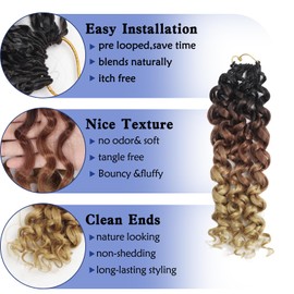 Mebeli GoGo Curl Crochet Hair,12inch Pre Looped Water Wave Beach Curl Ocean Wave Crochet Braiding Hair,8pcs Box Braids Short Curly Crochet Hair for Black Women (12inch,#T1B/30/27)