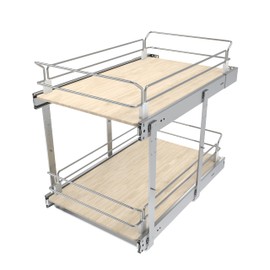 2 Tier Pull Out Cabinet Organizer 15" W X 22" D, Slide Out Drawers For Kitchen Cabinets, Pull Out Drawers For Cabinets Capacity Heavy Duty Caddy, Cabinet Pullout Shelves Wood Chrome, Pantry Storage