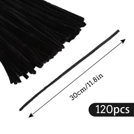 kdafio 120 Pcs Black Pipe Chenille Stems, Chenille Stems Pipe Cleaners Long Craft Pipe Cleaners Pipe Cleaners for Hair Locs Beginner Creative Crafts Christmas Halloween Decorations