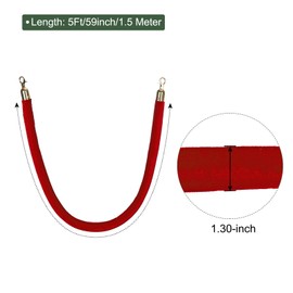 YOKIVE Dark Red Velvet Stanchion Rope Crowd Control Barrier Rope, Manage The Crowd, Great for Hotels, Theaters, Ticket Offices (Golden, 5 Feet)
