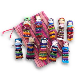 Thorness Set of 10 Guatemalan handmade Worry Doll with a colourful crafted storage bag | Worry Dolls for Girls | Worry Dolls For Boys | Anxiety Dolls | Worry Doll | Guatamalan Doll