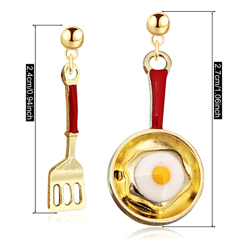 ANDPAI Cooking Baking Chef Charms Earrings Frying Pan Fried Egg