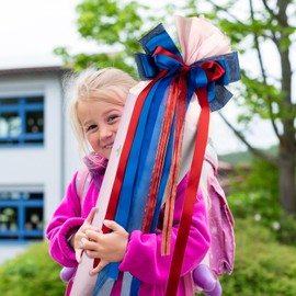 BOFUNX School Cone Bow Dark Blue Red School Cone Bow Sugar Bag Bow for Boys - 60 x 20 cm Bow School Cone Sugar Bag Decoration First Day of School Decoration