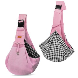 CUBY Dog and Cat Sling Carrier, Hands Free Reversible Pet Papoose Bag, Soft Pouch Adjustable, Suitable for Puppy Cats for Outdoor Travel (Pink, M-Adjustable Strap)