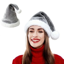 LKQBBSZ Christmas Hat Santa Claus Hats Thicken Xmas Holiday Hat Women Men for Christmas New Year Festive Party Supplies (Gray-Adult)