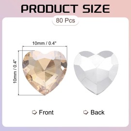 sourcing map 80Pcs Heart Rhinestones, 10mm Pointed Back Heart Glass Rhinestone Gems Crystal for Jewelry Making Costume DIY Crafts, Champagne