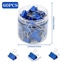 Temiary 60 Pcs Binder Clips, 0.6 Inch Micro Metal Binder Paper Clip with Container, Blue Paper Clamps Bulk for Office, Home, School Supplies