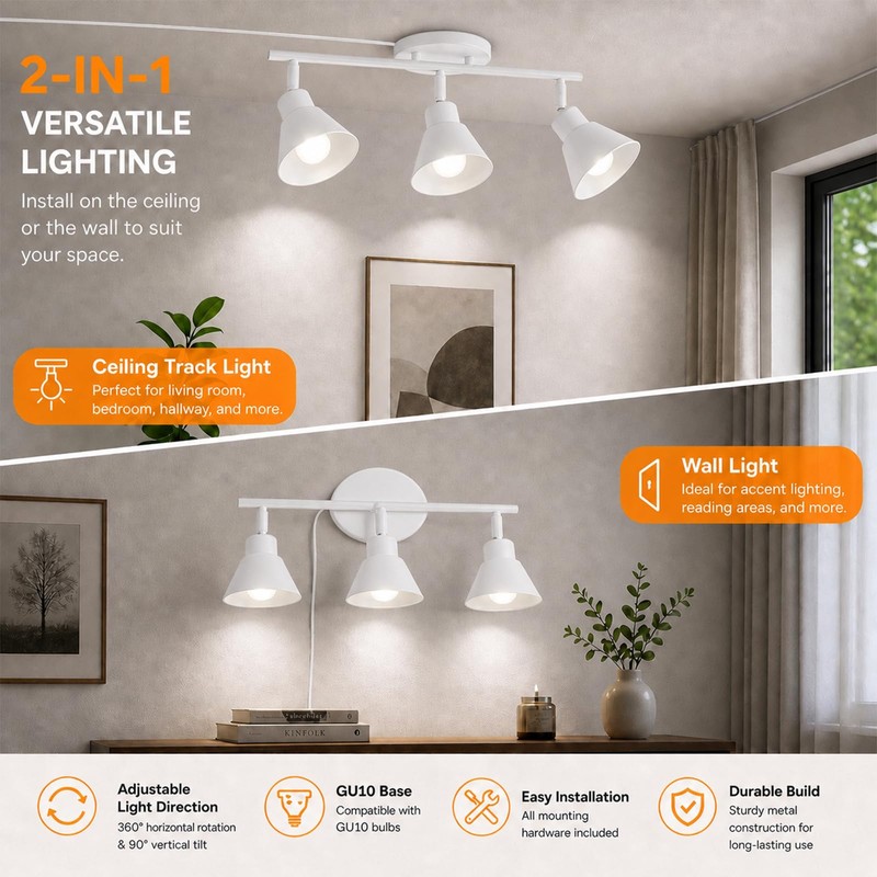 vivihobb 3 Light Plug in Track Lighting Kit,Modern Plug in