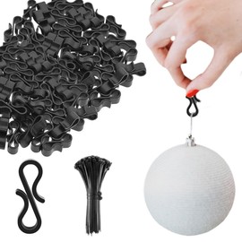 AUEFUDQ Pack of 80 Black Outdoor Gutter Hooks + 100 Cable Ties, Reusable S Hooks Plastic for Hanging Christmas Lights, Icicle Fairy Lights, Christmas Tree Decorations