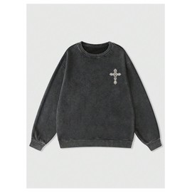 SOLY HUX Men's Grunge Y2k Sweatshirts Pullover Drop Shoulder Long Sleeve Graphic Tops Streetwear Black Graphic Medium