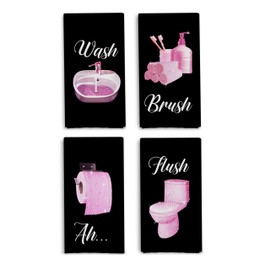 Qpenm Pink and Black Bathroom Decor, Black and Pink Hand Towels for Bathroom Spa Bath Gym Decor Accessories Set of 4, Girly Bathroom Decor, 16x24 Inch