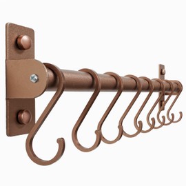 Dseap Kitchen Utensil Holder Hanger, Pot and Pan Rack Wall Mounted, Kitchen Rail with 8 Hooks for Hanging Cooking Utensils, Mugs, Spoons, Wall Mounted, Antique Copper New