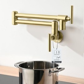 Pot Filler Faucet Wall Mount - 3 Spray Modes, Double Joint Swing Arm, Retractable Space-Saving Design - Leak-Free High Flow Brass Faucet for Kitchen Sink & Stove - Brushed Gold