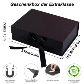 TZQFROCE Gift Box 21 x 17 x 7 cm Black Gift Box with Bow Gift Box with Lid Wedding Guest Gift for Weddings Birthdays Anniversaries - Black