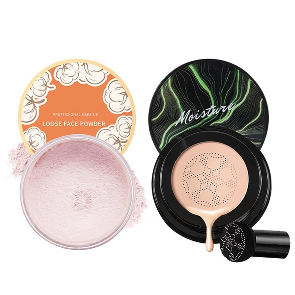 CAHIUYOA 2PCS Mushroom Head Air Cushion CC Cream Foundation Pink