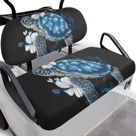 Tomeusey Split Golf Cart Seat Covers 2-Pack - Turtle Floral Heavy-Duty Waterproof Seat Protectors for Club Car, Anti-Hot Removable Seat Cushion with Quick-Install Straps