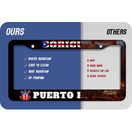 1PCS Boricua Puerto Rico Frog License Plate Frame Holder - 2 Holes Black Auto Universal Aluminum Matte Car Tag Holder Covers with Sticker & Screws for Men