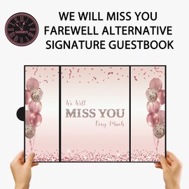 DARUNAXY Rose Gold Farewell Party Decorations for Women, We Will Miss You Very Much Alternative Signature Guest Book Girls Going Away Gifts Signing Card Board for Retirement Graduation Party Supplies