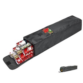 Newbob Christmas Wrapping Paper Holder, 31" Gift Wrap Paper Storage Organizer for Less than 9 Rolls, Heavy Duty Waterproof Wrapping Paper Rolls Storage Bag with Side Pockets&Handles, Black