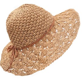 Womens Sun Straw Hat,Summer Girls Panama Hat Wide Brim Beach Cap Foldable Natural Straw Braided Trilby Hats Anti-UV Protection Hats with Lovely Bowknot Sun Visor Cap for Holiday Travel Outdoor