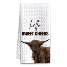 Highland cow bathroom decor hand towels, farmhouse bathroom decor towel, Western home decoration Hello Sweet Cheeks Farmhouse Cow Decorative Hand Towels, highland cow decor gifts, Set of 1 -A04