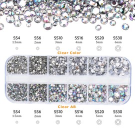 5320 Pieces Flat Back Gems Round Crystal Rhinestones 6 Sizes (1.5-6 mm) Colorful Gems with Pick Up Tweezer and Rhinestones Picking Pen for Crafts Nail Face Art Clothes Shoes Bag DIY