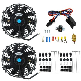 BLACKHORSE-RACING 7" Electric Radiator Cooling Fan w/ & Thermostat Relay & Mounting Kits(2 Pcs)
