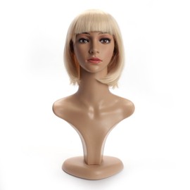Leuik 12 Inch/30cm Bob Wig with Flat Bangs|Short Bob Wigs for Girls|Bob Wigs for Black Women (light blonde)