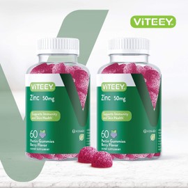 Zinc 50MG Gummies for Healthy Immune Support - for Adults and Teens - Dietary Supplement, Pectin Based, Vegan, Gelatin Free, Gluten Free, Berry Flavor Chewable Gummy [60 Count 2 Pack]