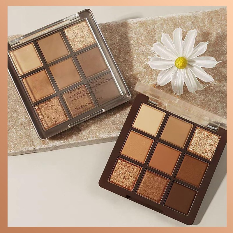 1pcs Brown Eyeshadow Palette, Matte and Shimmer Neutral 9-Color Eye