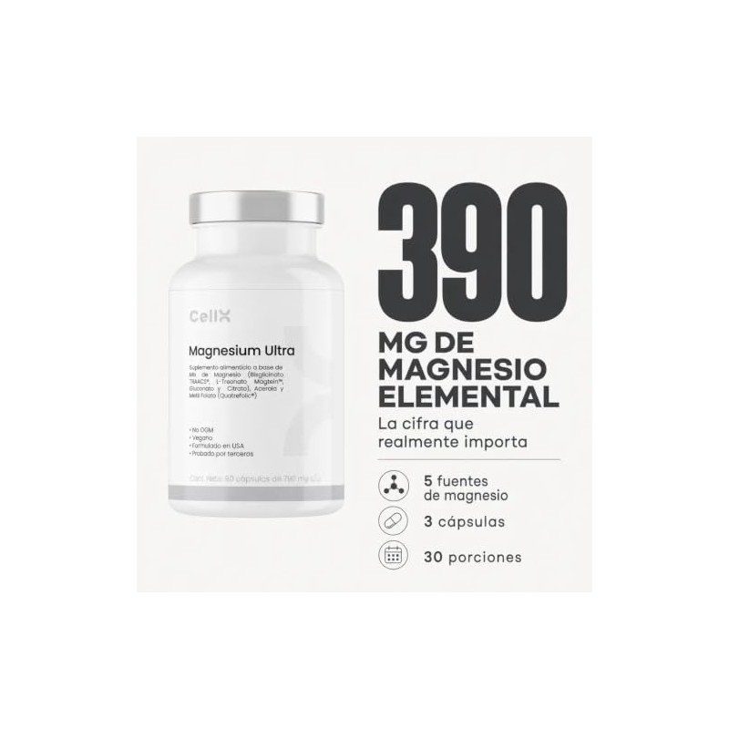 Cellx Magnesium Ultra 390 Magnesio Elemental Bisglicinato Traacs Magtein Gluconato