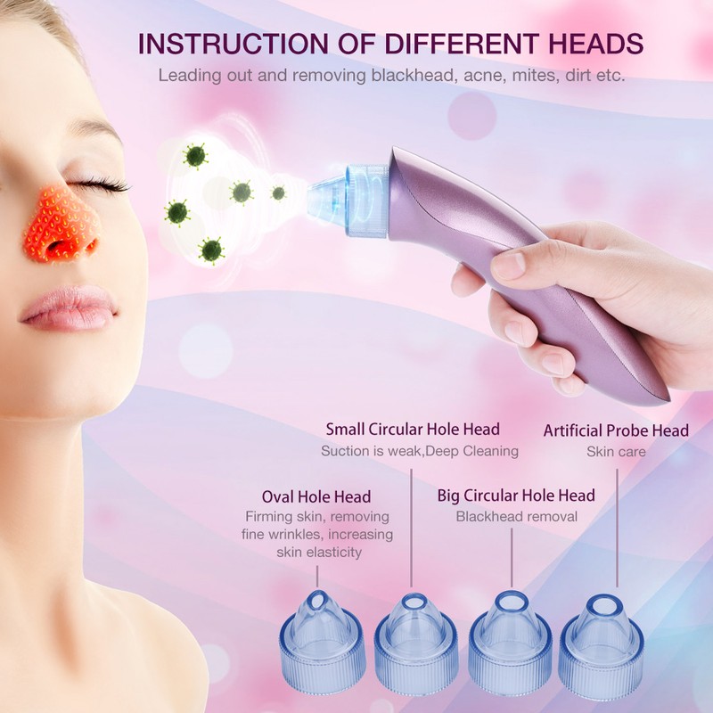4 Replaceable Heads Blackhead Vacuum Removal Pore Acne Suction Cleanser