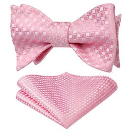 Pajaritas para hombre, a cuadros con lazo y corbatín cuadrado de bolsillo, para boda, corbatín formal de esmoquin, A-01 Light Pink, Talla única