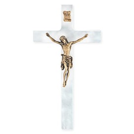 White Pearlized Traditional Gold Corpus Religious 7 Inch Wall Cross Crucifix