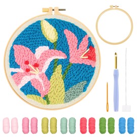 Punch Needle Set, DIY Punch Needle Kit, Punch Needle Embroidery Set for Beginners, Punch Needle Embroidery Starter Kit, with Flower Pattern, DIY Hand Embroidery Craft Embroidery Kit, Home Decoration