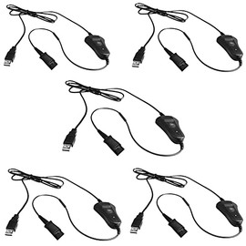 QD-to-USB Adapter Cable with Volume-Mute - 5-Pack for Plantronic-QD Plug Headset