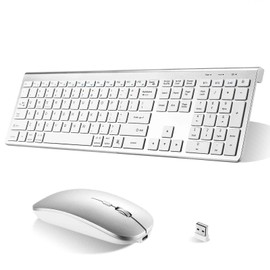 UrbanX Plug and Play Compact Rechargeable Wireless Bluetooth Full Size Keyboard and Mouse Combo for Blackview Tab 9 - Windows, macOS, iPadOS, Android, PC, Mac, Laptop, Smartphone, Tablet -White